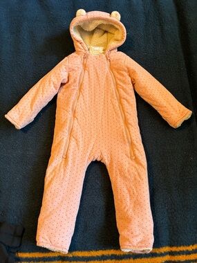 Baby GAP pink Polka-Dot Fleece-Lined Hooded One-Piece